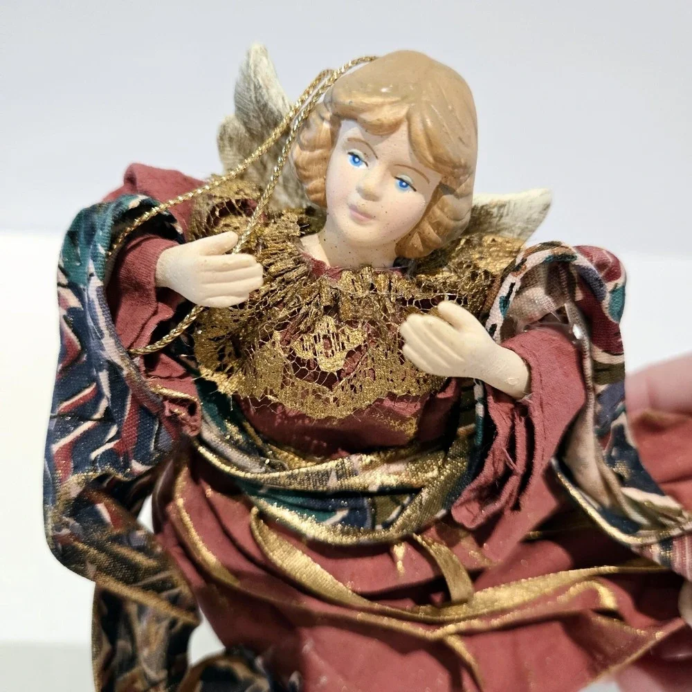 Lillian Vernon Fabric Mache Angel Ornament Tree Topper 6.5